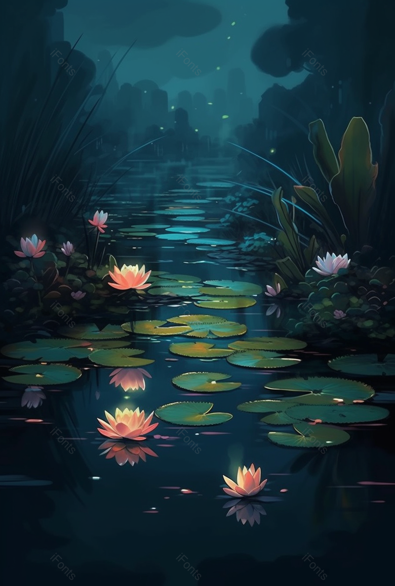 古风初夏莲花池元素插画素材,插画/手绘图,插画/手绘图库,插画/手绘图下载,插画/手绘